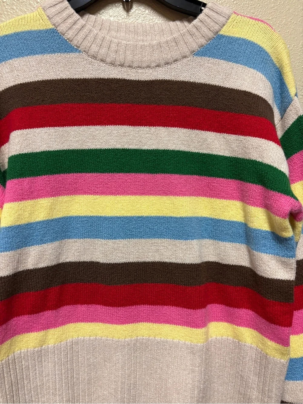 GAP Striped Crewneck Sweater in Pink Blue Yellow Green Brown Cream - Picture 2 of 7